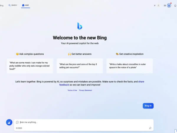 Bing新必应:微软推出的新版结合了ChatGPT功能的必应(microsoft.com) - AI工具